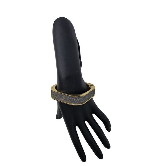 Gunmetal‎ Silver Sparkle Gold Trim Square Clamper Bangle Bracelet Glam Costume - Picture 7 of 11
